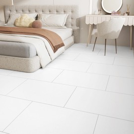Skyblur White Vinyl Floor Tiles15 PCS Peel and Stick Waterproof Flooring for Bathroom Easy DIY Installation Floor Tiles for Kitchen Adhesive Sheets Removable Flooring Sticky Tiles 12"x24"