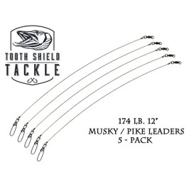 5 Pack 174 lb 12" Premium Stainless Steel Solid Wire Tooth Shield Tackle Musky Pike Leader Jerk Bait Bucktail