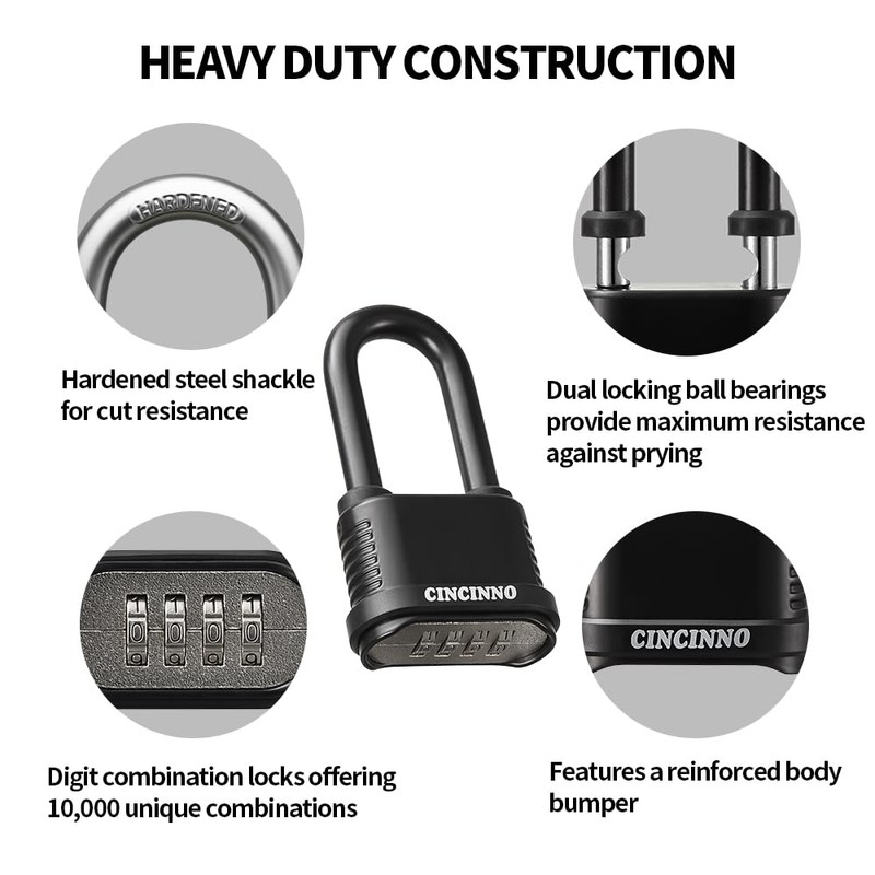 CINCINNO Heavy Duty Outdoor Combination Lock, 2 in. Wide Weatherproof