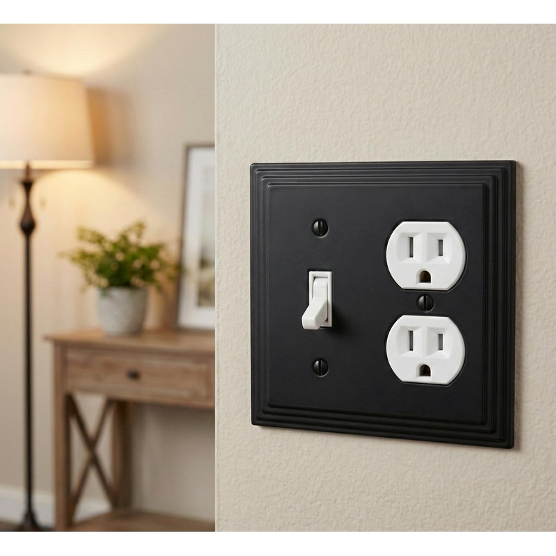 Cosmas 25068-FB Flat Black Single Toggle/Duplex Combo Electrical Outlet Wall
