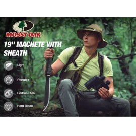 MOSSY OAK Machete with Saw 19"Sharp Machete with Sheath No-Slip Handle Machetes