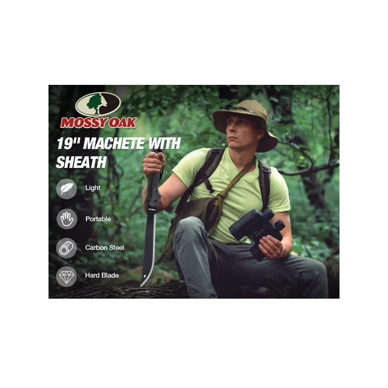 MOSSY OAK Machete with Saw 19"Sharp Machete with Sheath No-Slip