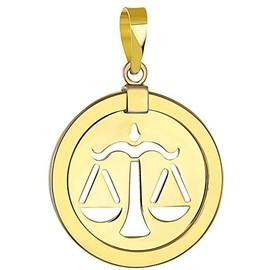 Jewelry America 14K Yellow Gold Reversible Round Libra Scale Zodiac Sign Pendant