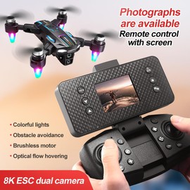 elecci A22 Drone with Screen Controller with SD card, 2 batteries, Brushless Motor, Optical Flow Localization, Active Obstacle Avoidance, with Black Outdoor Carrying Case.