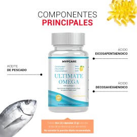 Omega 3 Premium 1280mg 60 Capsulas Aceite de Salmon Salvaje Puro con Alto Epa y Dha vitaminas hombre y mujer Capsulas Tecnologia sabor Limón MVPCARE