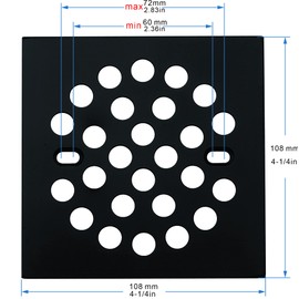 RRAJJ Square Improve 4-1/4 Inch(108mm*108mm) Screw-in Shower Floor Drain Grate Strainer (Black)