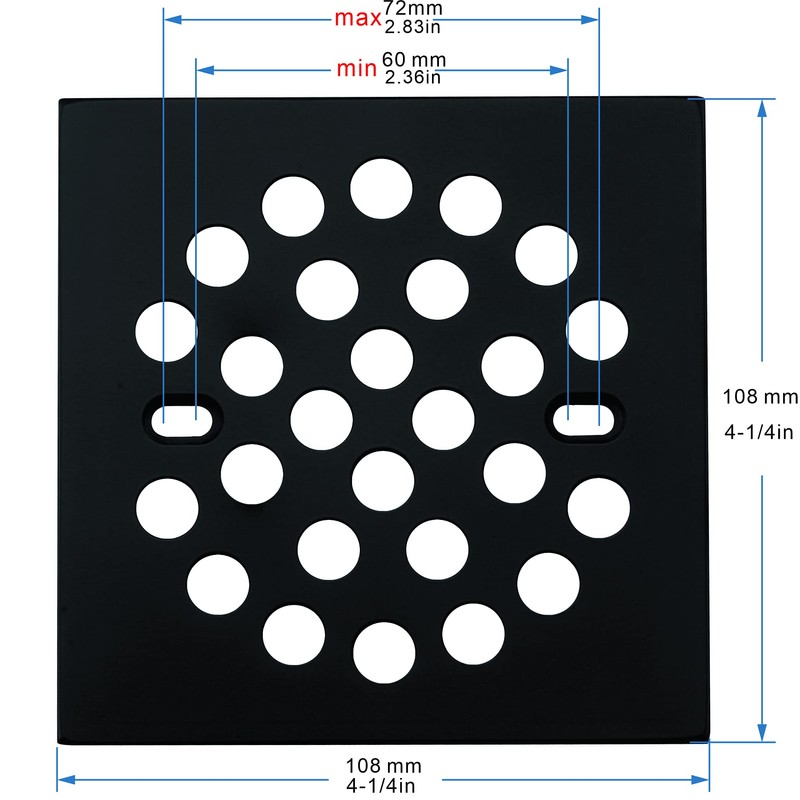 RRAJJ Square Improve 4-1/4 Inch(108mm*108mm) Screw-in Shower Floor Drain Grate
