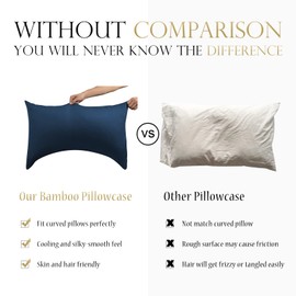 Cooling Curved Pillow Cases - Rayon Derived from Bamboo Side Sleeper Pillowcase Cover - Breathable Silky Soft Pillowcase for Hot Sleepers Hair and Skin, King Size 1 Piece, 20 * 36 Inches Navy Blue