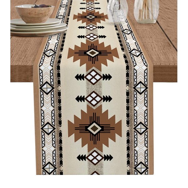 Boho Western Table Runner 72 Inches Long Cotton Linen Tablerunner