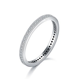 BORUO 2MM 925 Sterling Silver Ring, Cubic Zirconia CZ Wedding Band Stackable Ring Size 8