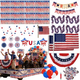DYUEXI 4th of July Golf Cart Decorations Kit - 1776-2026 Flag 250th Patriotic Independence Day Celebration Banner & Garland Set for Outdoor Parade Decor，102pcs