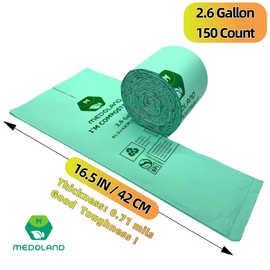 BPI Certified Compostable Trash Bags 2.6 Gallon (150Count) - 2X Thicker Than Regular, Fits Countertop Bins, 0.71mil Thick & Leakproof for Food Scraps, 90-Day Breakdown, Plant-Based Kitchen Waste Bags