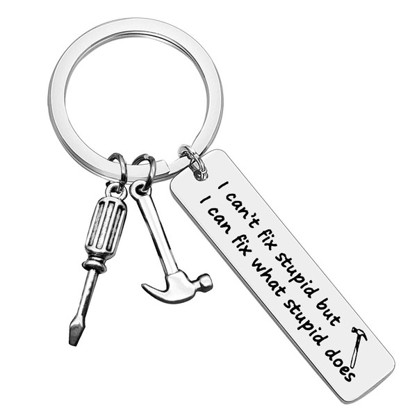 Carpenter Keychain Carpenter Builder Gifts I Can Fix What Stupid Does Keyring Woodworker Handyman Gift for Dad Husband Boyfriend Grandpa Mechanic Woodworker Coworker Gifts Christmas Birthday Gift