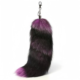 Iivos Fluffy Therian fox Tail Keychain - Soft Fur, Realistic Colors, Durable, Perfect for Cosplay, Renaissance Fairs (1, Greyfox Purple)