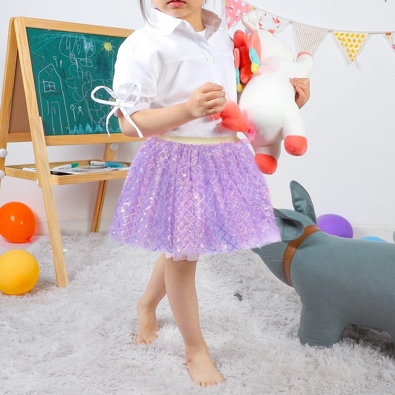 velado Girls Sequin Skirts Waist Elastic 3 Layered Sparkly Tulle