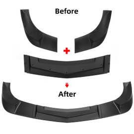 KUAFU 3Pcs Front Bumper Lip Splitter Compatible with 2005-2013 Corvette C6 Base Models 2Dr ZR1 Extended Style Under Chin Spoiler (Matte Black)