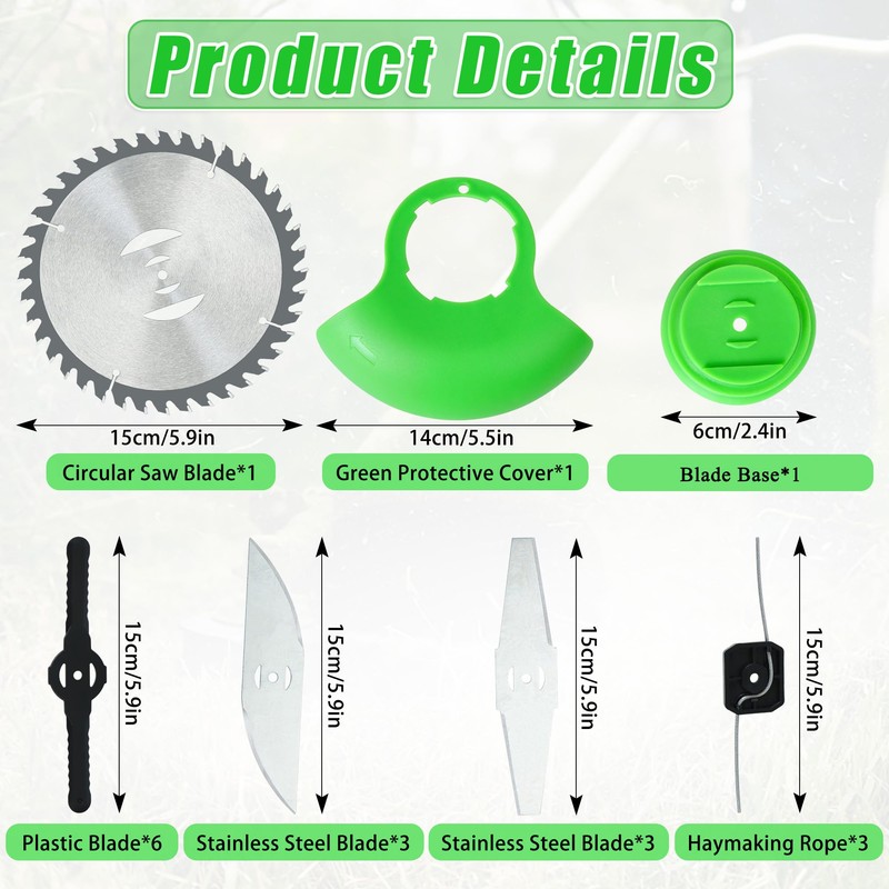 Kuaman 18 Pcs Cordless Strimmer Blades Replacement Accessories, Grass Strimmers