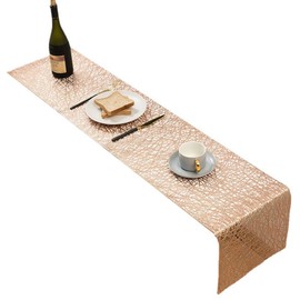Hosoncovy Hollow Table Runner Non-slip Decorative PVC Table Mats Placemat Protective Heat Resistant Mats for Home Party Kitchen Dining Wedding Decor (30CM X 150CM) (Rose Gold)