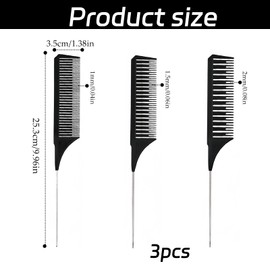 3 Pcs Highlighting Comb Set, Professional Rat Tail Comb, Different Sizes Weaving Hair Parting, for Women Men Hair Styling
