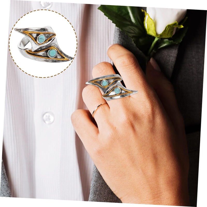 GRIRIW Open Ring Adjustable Turquoise Jewelry for Women Retro Blue
