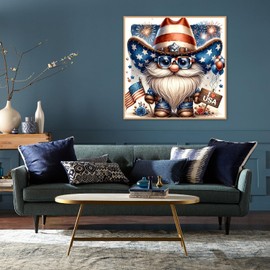 Gnome Diamond Painting Kits for Adults Beginner, ndependence Day 5D Gnome Diamond Art Kits, DIY Full Round Drill Diamond Dots Painting Gem Arts Crafts Kits for Home Decor 14x14in