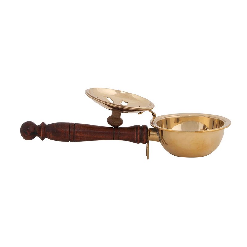 Dschidda Incense Pan, Brass with Wooden Handle and Lid, L: