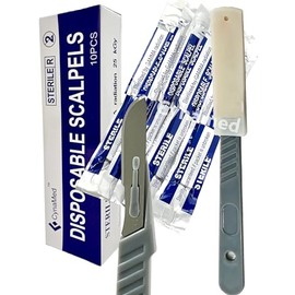 ArTLaB-Disposable Scalpels Blades High-Carbon Steel Blades, Plastic Handle, Sterile, Dermaplaning, Dissection, Podiatry, Professional Grooming, Acne Removal Individually Foil Wrapped, Box of 10 (#10)