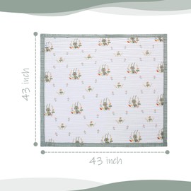 Muslin Baby Blanket for Babies 6-Layer Children's Cotton Blanket Soft Breathable Swaddle Blanket Wrap Blanket Girls Boys 110 x 110 cm (Grey Rabbit)