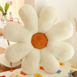 OUKEYI 15.7In/40cm Daisy Flower Pillow, Cute Flower Shaped Floor Pillows Cushions Decorative Throw Pillows Plush Pillows for Girls Bedroom Room Bed Decor (white)