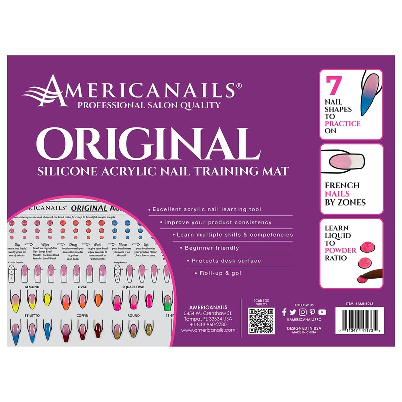 Americanails Acrylic Nail Training Mat - Silicone Trainer Sheet for