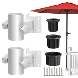 Stainless Steel Umbrella Deck Mount, Heavy Duty Patio Umbrella Holder, (Fits Umbrellas up to 2"), Patio Umbrella Base, Can be Mounted on a Flat Surface or at Right Angles to Save Space(1 Set, White)