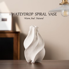 SOLCHRYHOM White Ceramic Vase, Waterdrop Spiral Creative Vases, Nordic Modern Boho ins Style, Classic Art Aesthetic Flower Vase for Home Decor (White W 5.12" X H 8.66")