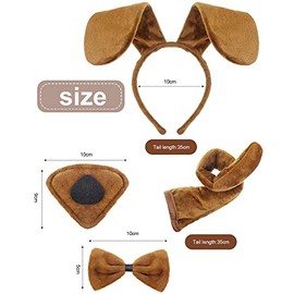 Syhood Set de Disfraz de Cachorro Orejas de Perro Diadema Pajarita Nariz Cola Disfraz de Animal con Guantes de Pata de Cachorro para Carnival (Marrón Claro)