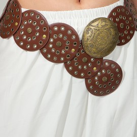 IZUS Classic-Retro Oval-Concho-Buckle Western-Belt for Women-Dresses Wide-Disc Cowgirl-Belts Boho-Country-Style