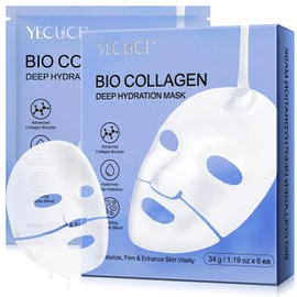 Bio Collagen Face Mask, Deep Collagen Mask, Anti-Wrinkle Lifting Mask, Bio-Collagen Moisturising Mask, Facial Hydrogel Masks for All Skin Types 6PCS