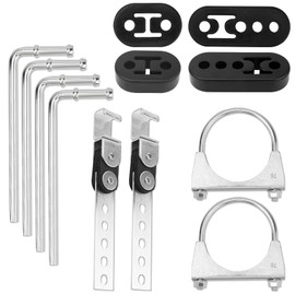 joytrace 3" Exhaust Hangers Kit 12PC - 360° Swivel Clamps with Adjustable 2/4 Hole Brackets & 9.5" Bend Rods, Zinc Coated Complete Set for Muffler Pipe