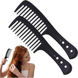 2PCS Wide Tooth Comb - Curl Comb with Comfortable Grip - Smooth, Sturdy, Anti Static, Tangle Free - Suitable for Long Hair, Wet Hair and Curls (Black)