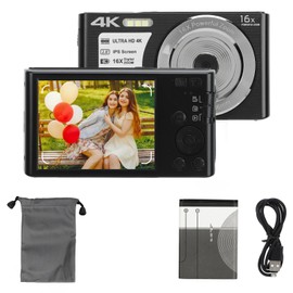 4K Digital Camera 48MP 2.8 Inch 16X Digital Zoom Portable Compact Camera for Teens Beginners Black