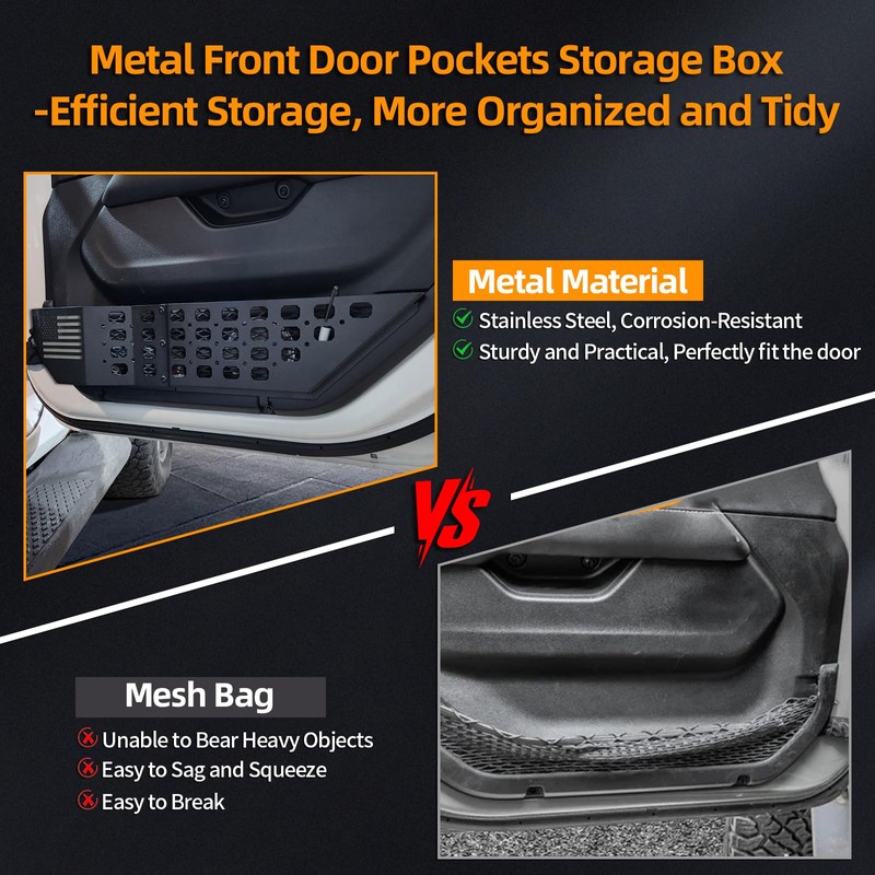 ZAMLIE 2 Pair Metal Front Door Pockets Storage Box Compatible