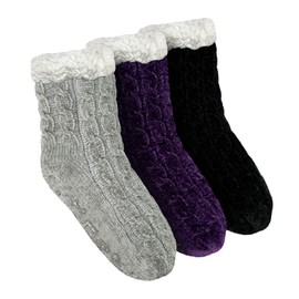 Dream Bridge 3 Pairs Women Fluffy Slipper Socks Soft Fuzzy Comfy Winter Warm Thicken Cozy Home Slipper Bed Socks for Ladies,Purple,4/6 UK