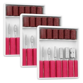3 Pack Nail Grinding Bits, Manicure Pedicure Diamond Nail Bits Set, Electric Manicure Set with Sanding Bands for Electric Nail Files Drill Machine (Silver and Pale)