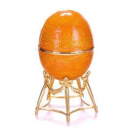 Danila-Souvenirs Faberge Style First Hen Egg/Trinket Jewel Box with Chicken 5.2'' (13 cm) Yellow