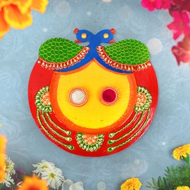 Pooja Thali Handcrafted MDF Wooden Pooja Thali Plate Wedding Engagement Plate Housewarming Puja Thali with Essential Pooja Articles for Aarti Rituals Festival Wedding & New year Gifting(Size:-12")