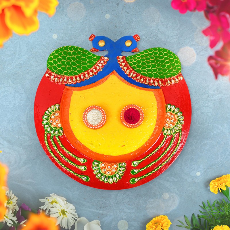 Pooja Thali Handcrafted MDF Wooden Pooja Thali Plate Wedding Engagement