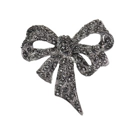 ROFARSO Dark Silver Victorian Style Bow Brooch Pin for Women Dark Gray Rhinestone Crystal Accessory for Wedding Party Gifts