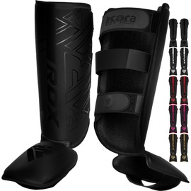 RDX Shin Guards for Kickboxing, Muay Thai and Training Pads, Maya Hide Leather Kara Instep Foam Protection, Leg Foot Protector for Martial Arts, Sparring, BJJ and Boxing Gear