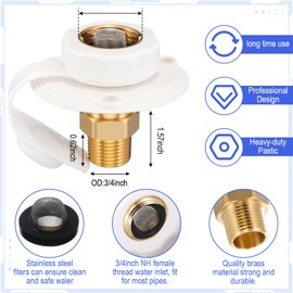 Otoolling Rv City Water Inlet with Check Valve 90° Solid Brass Hose Elbow Fresh Water Inlet Replacement Lead-free Brass 3/4 Get Female to 1/2 Npt Male Connection for Rv Camper Motorhome Trailer Marine