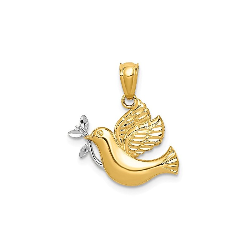 Solid 14k Yellow & White Two Tone Gold Peace Dove