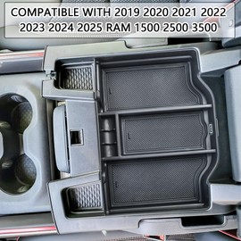 EDBETOS Full Center Console Organizer Compatible with 2019-2023 2024 2025 Dodge RAM 1500 2500 3500 Accessories ABS Plastic Material Insert Tray Secondary Storage Armrest Box, Black
