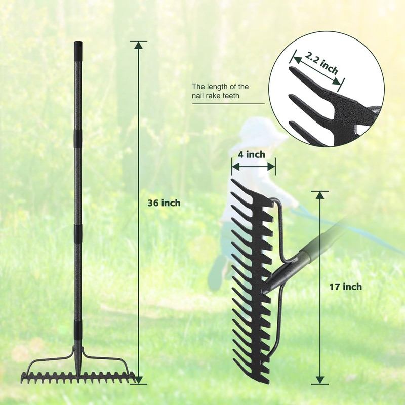 JAOTREL 48'' Bow Rake Heavy Duty Garden Rake with Stainless